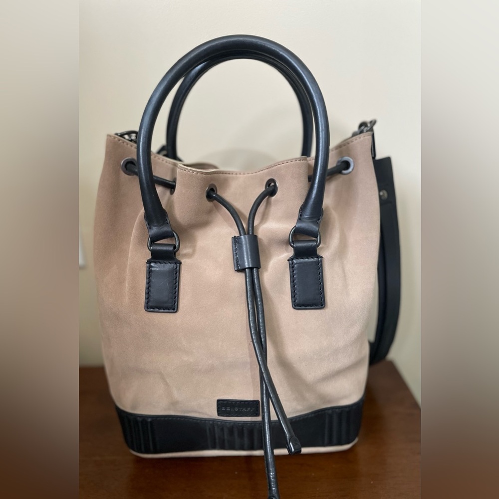 Belstaff Tan and Black Shoulder Bag with Drawstring Closure